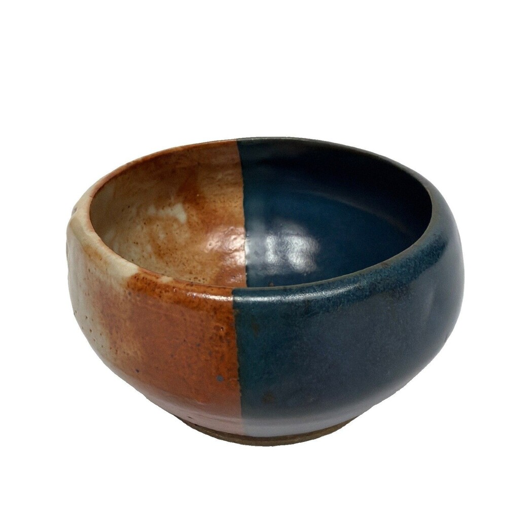 Art Pottery Handmade Ceramic Bowl Glazed Multi-Tone Earth Colors Boho 3” Tall